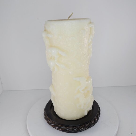 Decorative White Pillar Candle With Running Horses Design - Picture 5 of 8